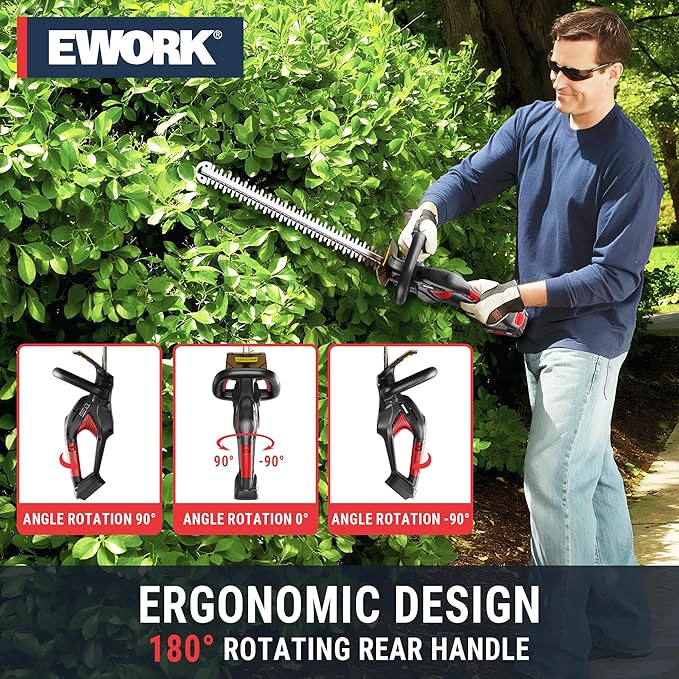 EWORK 20V 22-Inch Electric Hedge Trimmer Cordless 5/8 Cutting Capacity, Lightweight 4.3 Lbs, Battery Powered Bush Trimmer, Handheld Shrub Trimmers with Battery and Charger for Garden, Yard