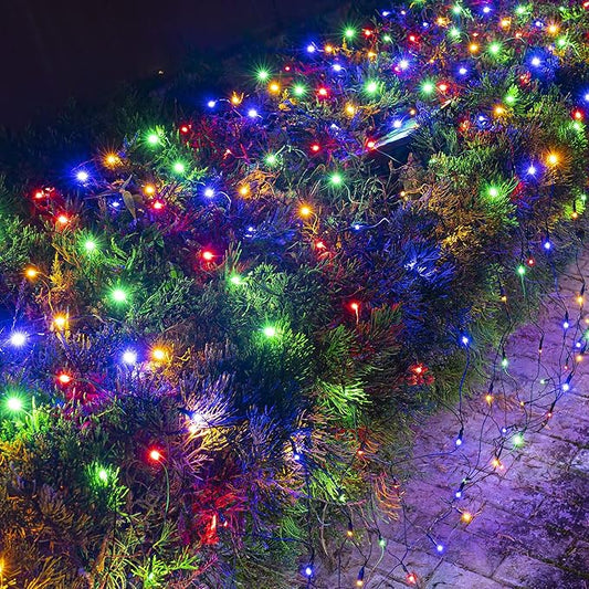 Dazzle Bright Christmas Net Lights, 360 LED 12FT x 5 FT Green Wire Waterproof Connectable String Lights with 8 Modes, Christmas Outdoor Light for Bushes Garden Holiday Decoration (Multi-Colored)