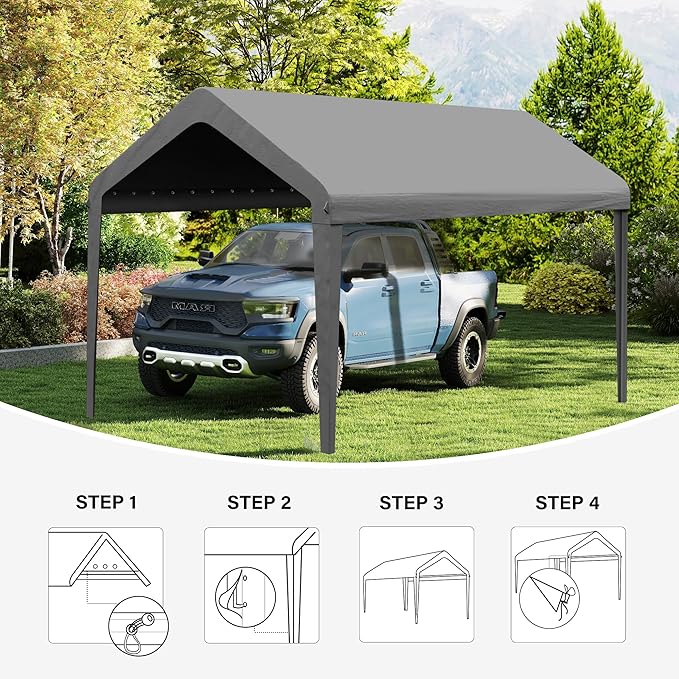 Canopy Replacement Cover, Carport Replacement Canopy, 800D Oxford Waterproof & UV Protected Tarp with Ball Bungees (Frame is not Included) (Grey, 10x20)