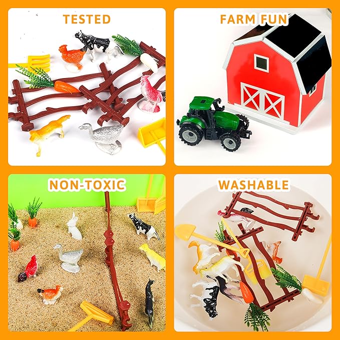 Farm Sensory Bin£¬Farm Animals Sand Kit with Sensory Sand£¬Barn Sandbox with Tractor£¬Sensory Play Sand Set for Kids 3 4 5 6 7