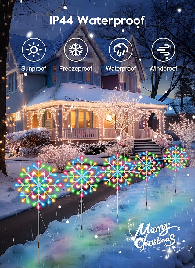 Brightown Snowflake Lights Outdoor, 10 Large Snowflake Christmas Pathway Lights Outdoor Christmas Decorations Yard Sidewalk Walkway Driveway Marker Stake, Multicolor