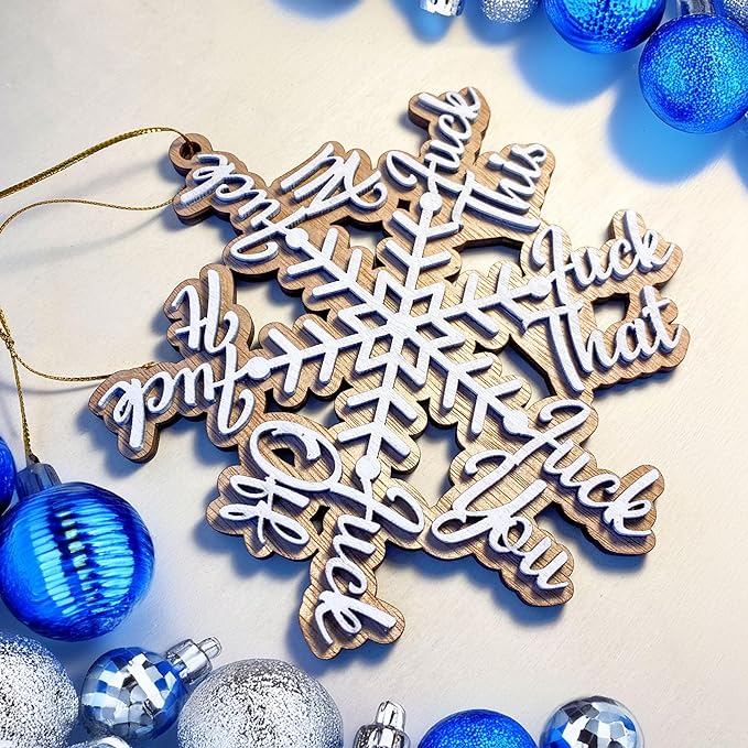 Funny Fuck Wooden Snowflake Ornament – Funny Fucking Holiday Ornament, Humor Christmas Décor - Quirky Fuck It Wooden Snowflake Christmas Tree Hanging Ornament
