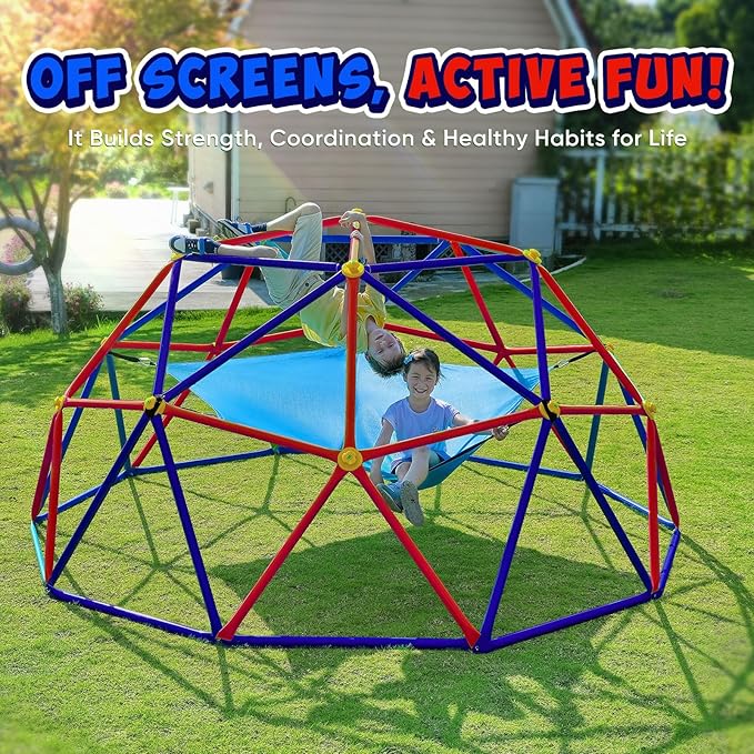 Zupapa 10FT Climbing Dome with Hammock, Outdoor Jungle Gym for Kids, Geometric Dome Climber Supporting 1000LBS Outdoor Play Equipment, Purple&Red