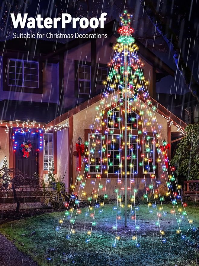 Flacchi 16 FT 664 LED Star String Lights Outdoor - Pole Set with Remote, Multiple Lighting Modes, Timer, and Waterproof Feature for Ultimate Holiday Decor (Cool White & Multicolor)