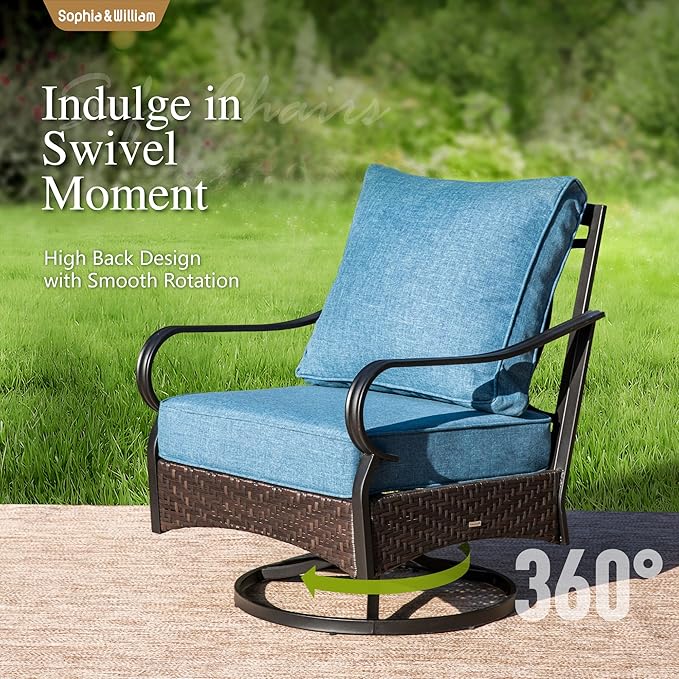 Sophia & William Patio Furniture Set, 5PCS Metal Outdoor Conversation Set with 3-Seater Outdoor Couch, 2 Swivel Chairs, 1 Loveseat,1 Coffee Table for Outdoor Seating, Backyard, Porch(Navy)