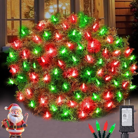 Christmas Net Lights Outdoor for Bushes, 6x5ft 120LED Net Light Outdoor Mesh Lights, Connectable Waterproof Net Light for Bushes,Garden,Yard,Trunk,Xmas Tree,Christmas Décor (Red & Green)