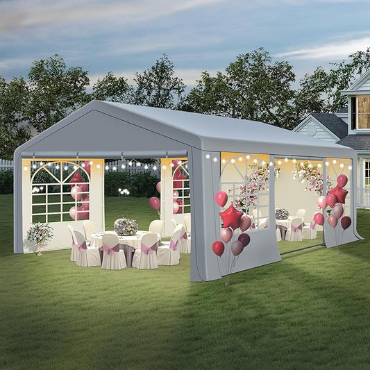 GARTOO 20' x 20' Canopy Party Tent & Carport - Heavy Duty Outdoor Wedding Gazebo with 4 Sand Bags, Event Shelter Canopy for Outdoor Event, Wedding, Birthday Party