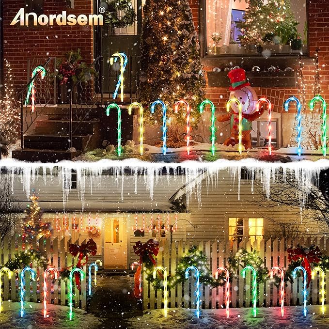 Anordsem Solar Christmas Decorations Outdoor: 12 Pack Candy Cane Pathway Lights - 21" Waterproof LED 8 Colorful Lighting Models Yard Garden DIY Decor - 2026 Xmas Gifts for Homeowners