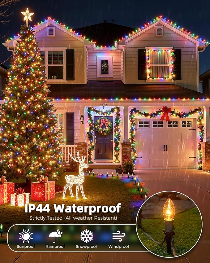 Brightown Christmas Pathway Lights Outdoor,Driveway Lights with 40 Multicolor Bulbs and Stakes, Connectable Outdoor Christmas Decorations Yard Walkway Sidewalk,Multicolor,25.7 FT x 2 Packs