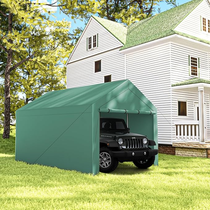 10x20 Carport, Heavy Duty Carports with Removable Sidewalls, Waterproof and UV-Resistant Portable Outdoor Garage Shelter for All Season (Green)