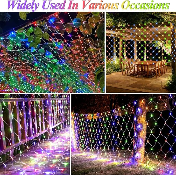 510 LED Christmas Net Lights, 27.9ft x 5ft Mesh Lights Outdoor Clear Wire 8 modes, Waterproof Connectable String Lights Plug in for Xmas Tree Bushes Garden Holiday Party Decorations - Multicolor