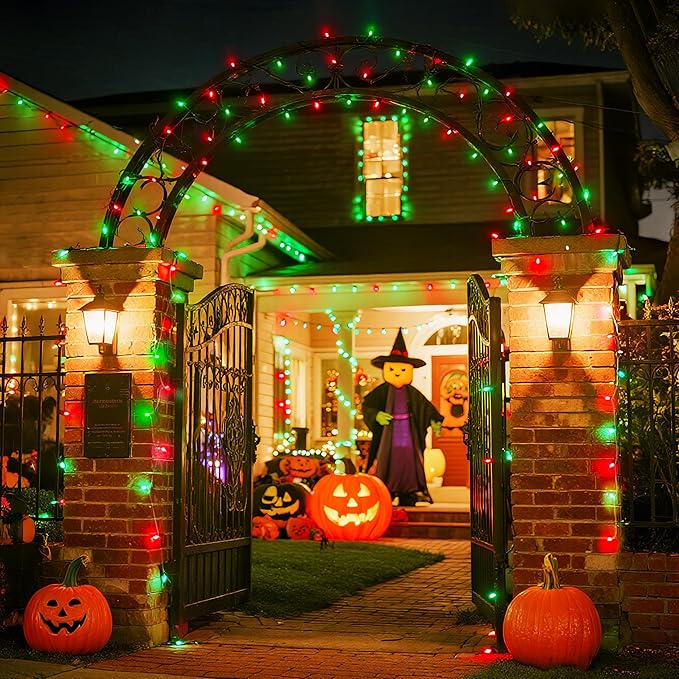 JMEXSUSS 600 LED Red and Green Halloween String Lights Outdoor, Red and Green Lights Clear Wire, Christmas Twinkle String Light Plug in for Outside Tree Christmas Halloween Decorations