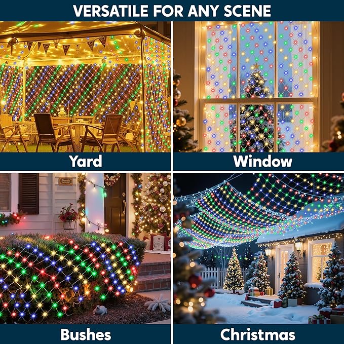 JOYIN 360 LED Christmas Net Lights, 6.5X 16.4FT Christmas Mesh Lights with 8 Modes, Connectable, Waterproof for Bushes Trees Yard Indoor Outdoor Xmas Decorations (Multicolor)