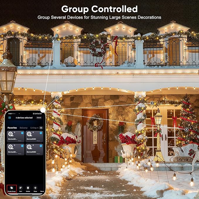 Ollny Smart Christmas Lights 66FT 200LEDs, Color Changing Christmas Tree Lights App & Remote Controlled, RGB String Light with DIY Music Timer for Outdoor Indoor Holiday Xmas Decorations