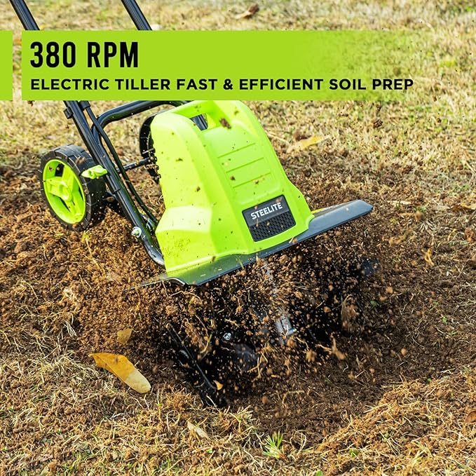 STEELITE 16-Inch Corded Electric Tiller, 13.5 Amp Powerful Garden Cultivator for Soil Preparation and Landscaping ? Lightweight, Durable, and Easy to Use