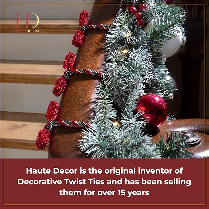 Haute Decor Decorative Garland Ties, 6 Pack, 20 inches (Blue) - Hang Garland, Lights, Christmas and Hanukkah Decorations
