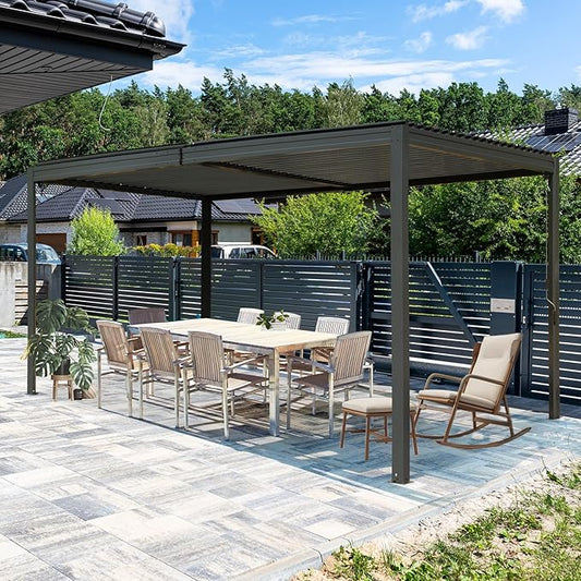 10’ x 16’ Louvered Pergola, Outdoor Pergola Aluminum Frame with Adjustable Rainproof Metal Roof, Permanent Sun Shade with Drainage System for Backyard, Garden and Lawn (Grey)