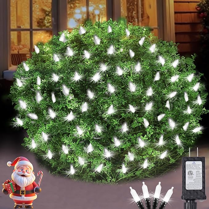 Christmas Net Lights Outdoor for Bushes, 6x5ft 120LED Net Light Outdoor Mesh Lights, Connectable Waterproof Net Light for Bushes,Garden,Yard,Trunk,Xmas Tree,Christmas Décor (Cool White)