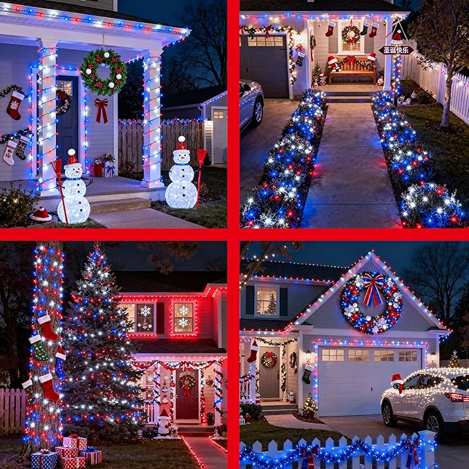 1500LED Christmas Lights Outdoor Use, 470ft 12 Modes Red Blue and White LED String Lights with Timer Dimmable, Waterproof Christmas Tree Lights for Xmas Patio Yard Fence Balcony Garden Decor