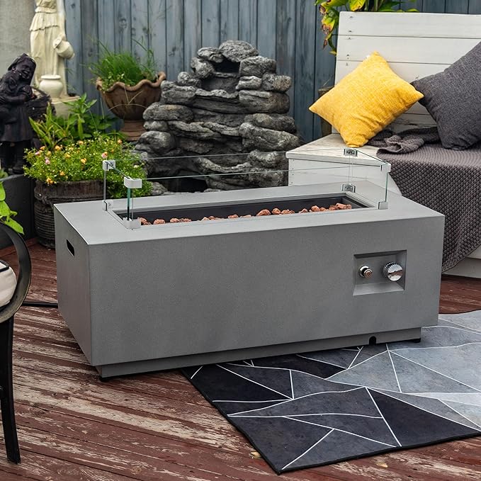 Outdoor Fire Pit Table Propane Gas Fire pits Outdoor Fireplaces 42¡È Rectangular Firepit Table, 50,000 BTU Fire Table for Patio Set, Grey.