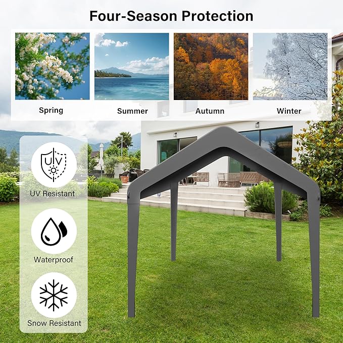 Canopy Replacement Cover, Carport Replacement Canopy, 800D Oxford Waterproof & UV Protected Tarp with Ball Bungees (Frame is not Included) (Gray, 12x20)