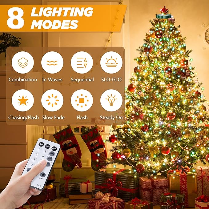 Christmas Tree Lights - 480 LEDs 9.8FT x 16 String Lights with Memory Function & 8 Modes, Fairy Lights with Remote Control & Timer for Christmas Tree Decorations - Multicolor