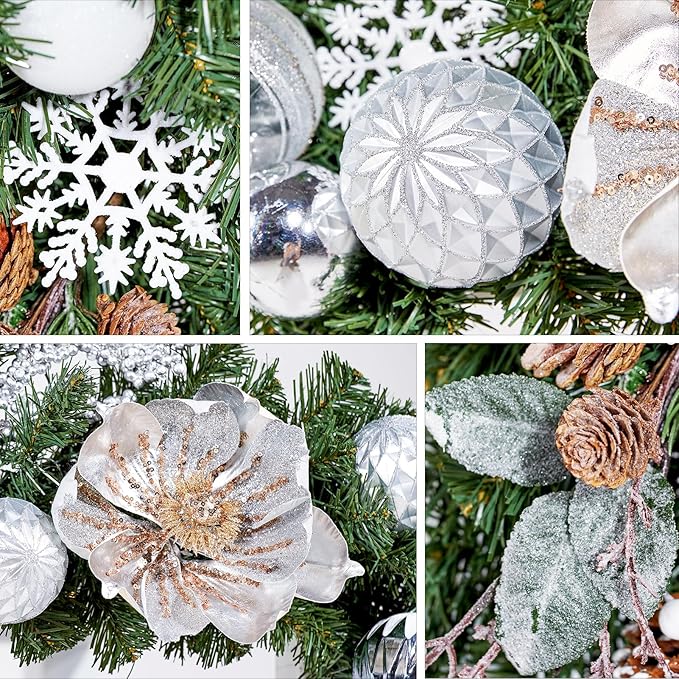 WBHome Pre-lit 9 Feet/108 Inch Christmas Garland, White & Silver Lighted Garland with 50 LED Lights for Indoor Outdoor Xmas Decor Holiday Decorations, Battery Operated (Batteries NOT Included)