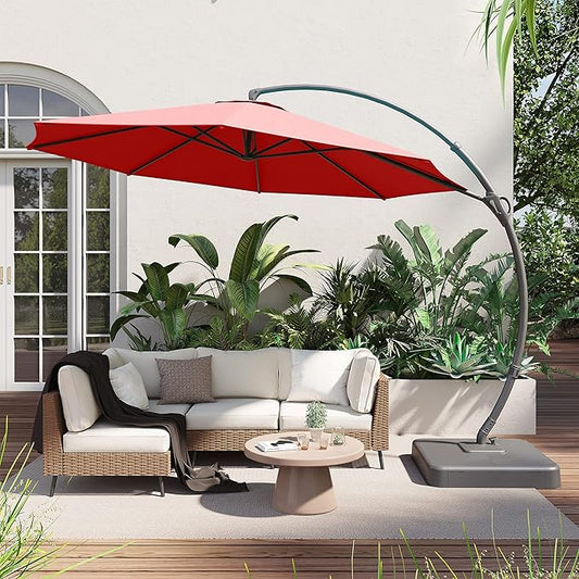 LAUSAINT HOME Outdoor Patio Umbrella, Curvy Cantilever Umbrella, Heavy Duty Offset Hanging Umbrella with 360° Rotation for Market, Pool, Garden, Backyard