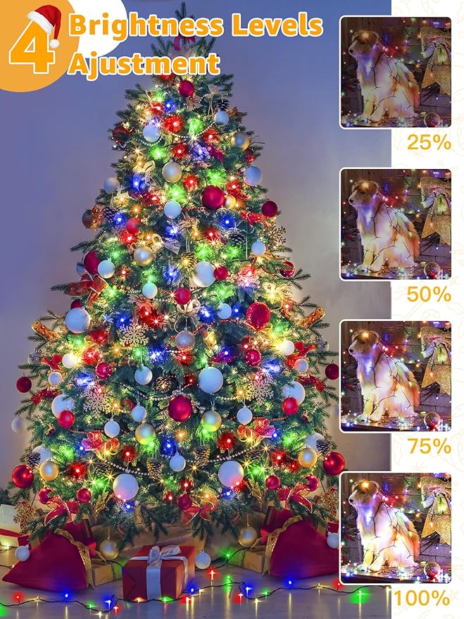 500 LED 164 FT Christmas Lights, Waterproof Outdoor String Lights with Remote and Timer, Christmas Tree Lights with 8 Modes Dimmable, Fairy Lights for Holiday Decor (Multicolor)