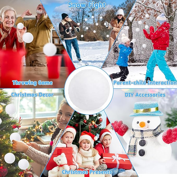 Luces 200 PCS Snow Balls for Fight Indoor, Artificial Indoor Snow Ball Fight Set, Soft Fake White Balls for Toss Game, Parent-Child Interactive Activities Winter Party Supplies