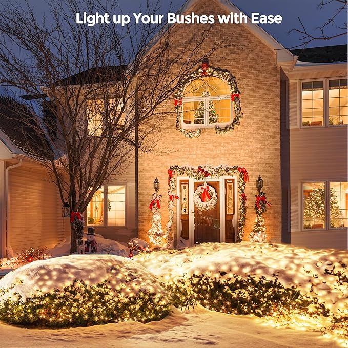 WBao Solar Christmas Lights Outdoor 360LED 11.5ft x 6.9ft Christmas Net Lights with Remote, 8 Lighting Modes, Timer, Waterproof for Lawn, Bushes, Shrubs, Trees Outdoor Xmas Decorations, Warm White