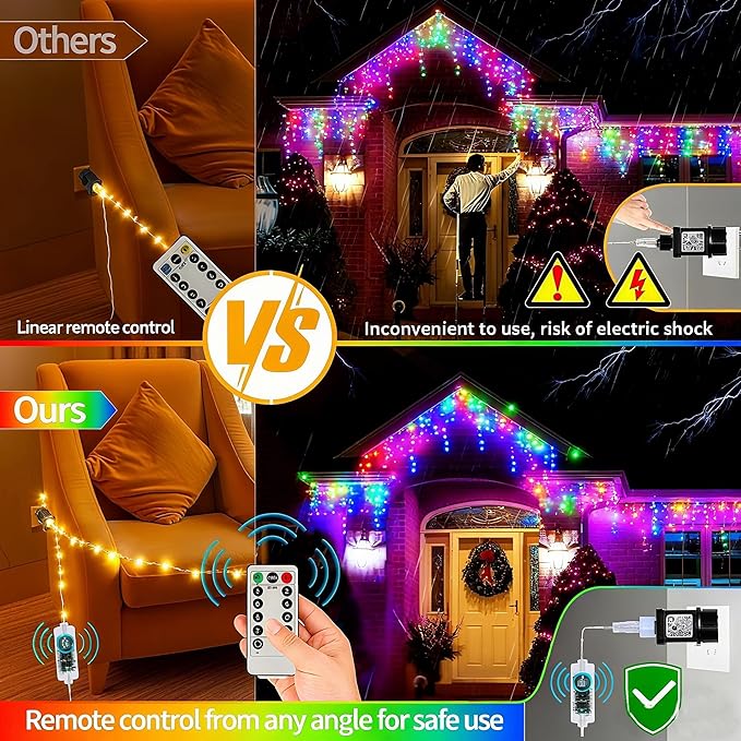 Icicle Lights for Outside, 167ft 1760 LED Icicle Christmas Lights Outdoor Waterproof, 352 Drops with Remote, 8 Modes & Dimmable, Timer for Christmas, Wedding, House, Roof Decoration, Multicolor
