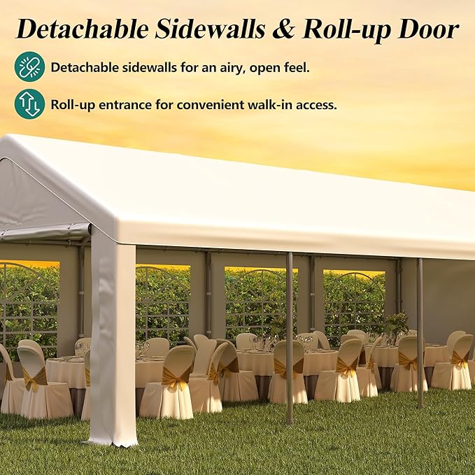 GARTOO 10' x 30' Canopy Party Tent & Carport - Heavy Duty Outdoor Wedding Gazebo with 4 Sand Bags, Event Shelter Canopy for Outdoor Event, Wedding, Birthday Party