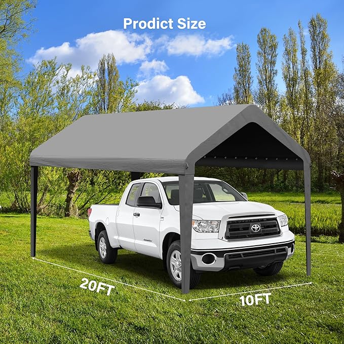 Canopy Replacement Cover, Carport Replacement Canopy, 800D Oxford Waterproof & UV Protected Tarp with Ball Bungees (Frame is not Included) (Grey, 10x20)