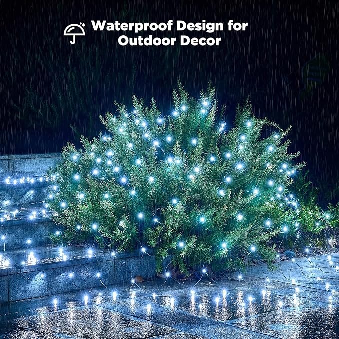 BlcTec Upgraded Christmas Lights Outdoor 176LED 8.7ft x 5.2ft Christmas Net Lights with UL Certified, 8 Modes, Timer, Connectable, Waterproof & Thick Wire for Bushes, Shrubs, Yard Decorations, White