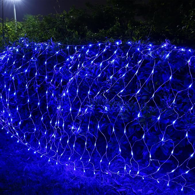 Joomer Christmas Net Lights - 2PACK 12FT x 5FT 360 LED Plug-in Mesh Lights, Waterproof with 8 Modes, Timer, Connectable for Bushes, Trees, Garden, Outdoor Christmas Decor (Clear Wire, Blue)