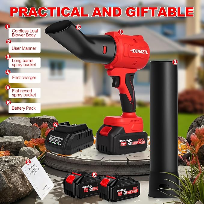 Electric Handheld Leaf Blower Cordless with 2X 4.0Ah Batteries and Charger, 650CFM 160MPH, 2 Extended Nozzles, Portable Mini Lightweight for Seniors Gift, Yard,Patio,Gutter,Lawn Care, Garden Tool