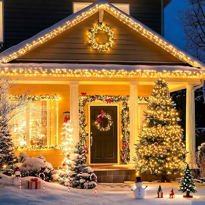 [4 Pack] Solar String Lights for Outside, 480 LED 157FT Solar Twinkle Light Outdoor with 8 Modes & Memory Function, Waterproof Chrismas Lights for Xmas Tree Party Decorations (Warm White)