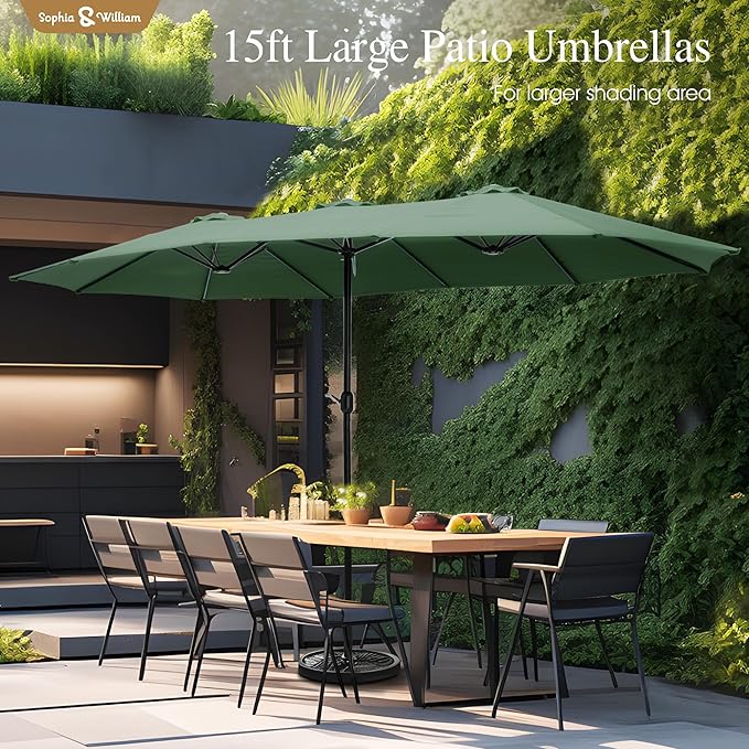 Sophia & William 15 ft Extra Large Patio Umbrella with Base Included, Rectangular Outdoor Umbrella Heavy Duty, Market Umbrella Double-sided Fade Resistant for Pool Garden Backyard, Mint