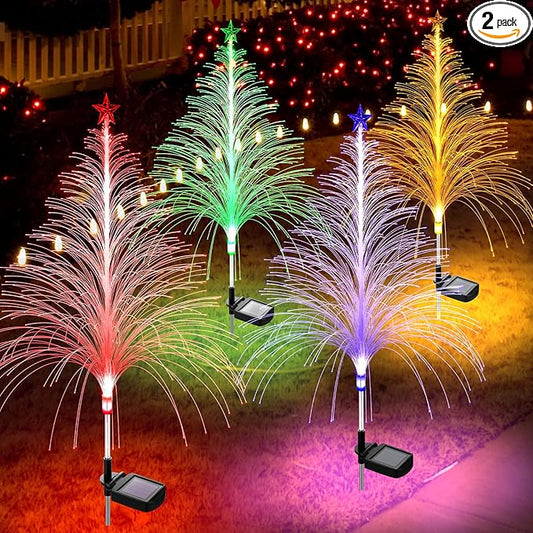 4 Packs Christmas Tree Solar Garden Light with Multi-Colored Change, Auto ON/Off Outdoor Yard Light, Solar Lighting for Garden, Porch, Christmas and Festival Decoration (L_Size)