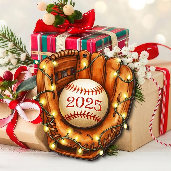 FLAGWIX Christmas Baseball Gifts for Boys 12-14 and 8-12, Baseball Ornament - 2D Flat Wooden Ornaments 2025 for Christmas Tree Decorations - Gifts for Boys Coach Team Sports Men, Sports Ornament Decor