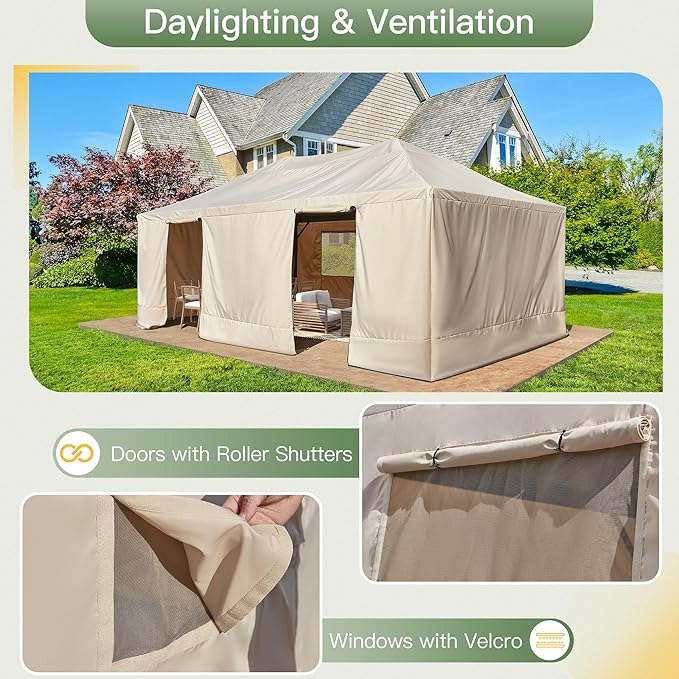 MELLCOM Winter Gazebo Cover for 12×20 Hardtop Gazebo, Accessories for All Seasons, with Mesh Screens and Doors and Windows