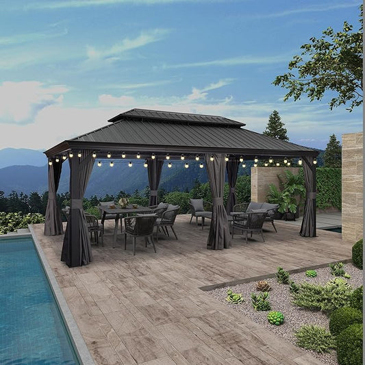 PURPLE LEAF 12' X 20' Large Gazebo Aluminum Galvanized Steel Double Roof for Patio Lawn and Garden Outdoor Gazebo Grey