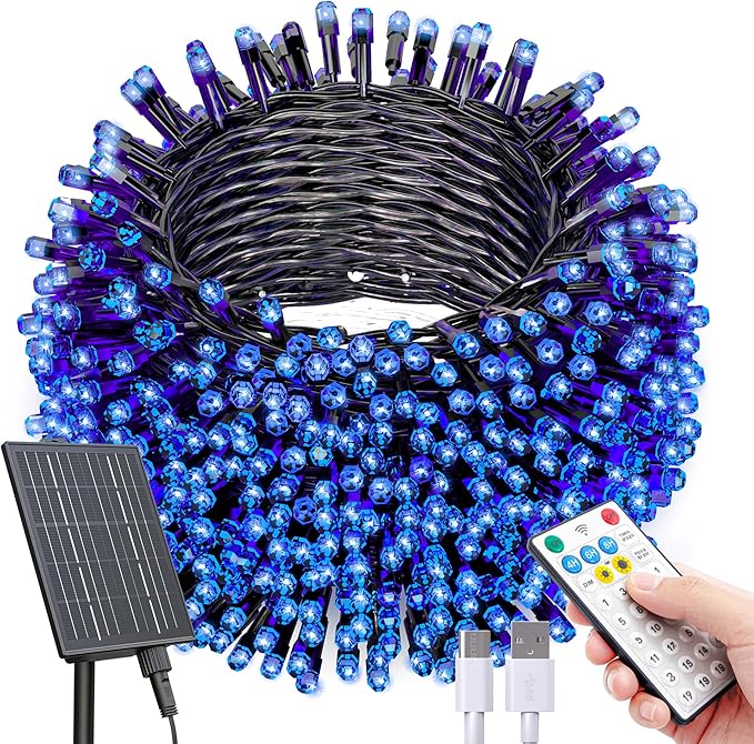 SOLARBABY Solar Christmas Lights Outdoor,142Ft 400 LED Blue Solar String Lights Outdoor with Remote,19 Modes Waterproof Christmas String Light for Garden Patio Xmas Tree Christmas Decoration