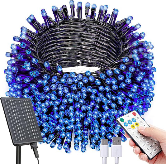 SOLARBABY Solar Christmas Lights Outdoor,142Ft 400 LED Blue Solar String Lights Outdoor with Remote,19 Modes Waterproof Christmas String Light for Garden Patio Xmas Tree Christmas Decoration