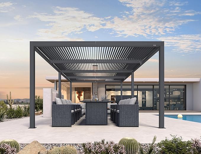 PURPLE LEAF 12' x 24' Louvered Pergola 94AS Modern Oversize Aluminum Gazebo with Adjustable Roof Outdoor Metal for Patio Deck Backyard Plus Size Gray Pergola