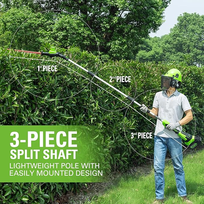 Greenworks 24V Brushless 10 Cordless Polesaw + Pole Hedge Trimmer Combo (Great For Pruning and Trimming Branches / Shrubs), 4.0Ah Battery and Charger Included