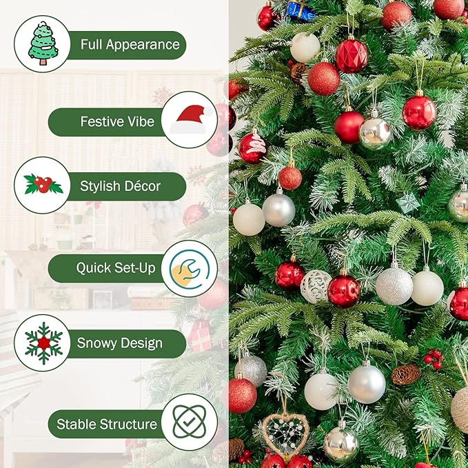 GOFLAME 6ft Pre-Lit Artificial Christmas Tree, Realistic Xmas Tree w/ 899 Branch Tips, 350 Multi-Color LED Lights, 35 Pinecones & Red Berries, Pine Tree w/ 11 Flash Modes for Holiday Decoration, Green