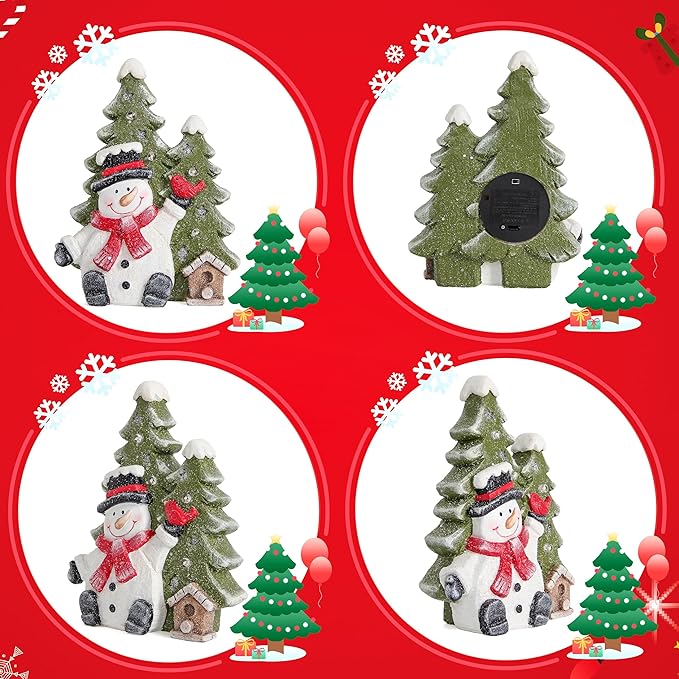 Christmas Snowman Decor with Led Lights,Snowman Statues and Figurines for Indoor Christmas Decorations,Winter Holiday Xmas gifts for Women,Xmas Statues with Timer for home Office Table Shelf Fireplace