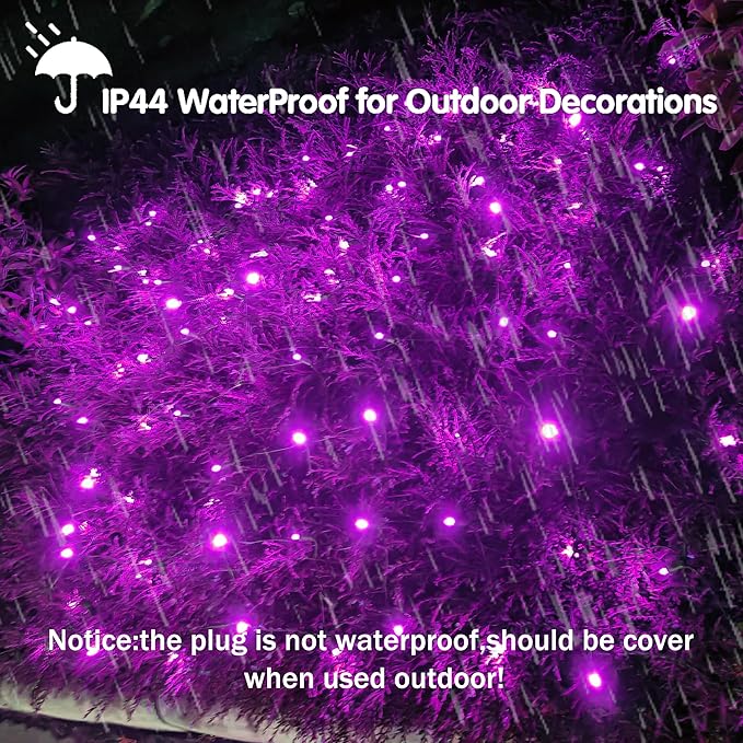 HISHINY Halloween Lights Outdoor,144LED 6ftx6ft Purple Net Lights with Connectable, Waterproof,UL Certified and Durable Black Wire Design for Bushes,Trees, Outdoor Indoor Party Decorations